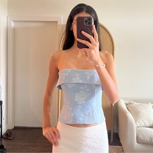 Stone Cold Fox Light Blue Floral Strapless Top